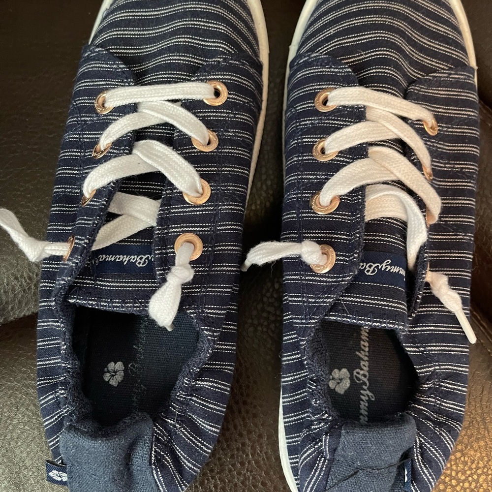 Tommy Bahama Blue and White Striped Sneakers